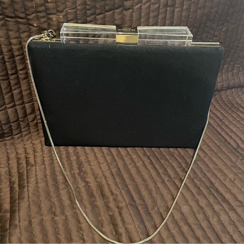 Kate Spade Black Evening Bag Clear+Gold Acrylic Bow Closure.